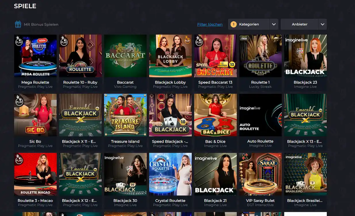 Live-Casino-Tische mit echten Dealern bei Ampm Casino