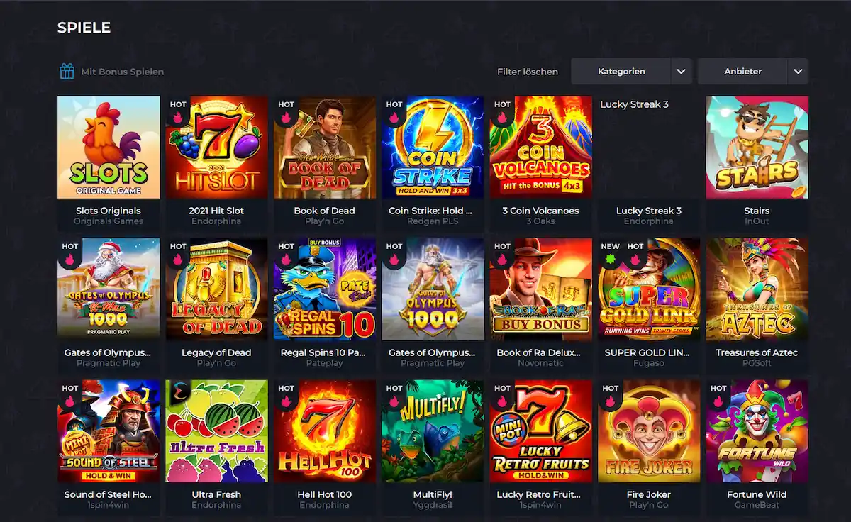 Slot-Kategorie in der Spielbibliothek von Ampm Casino